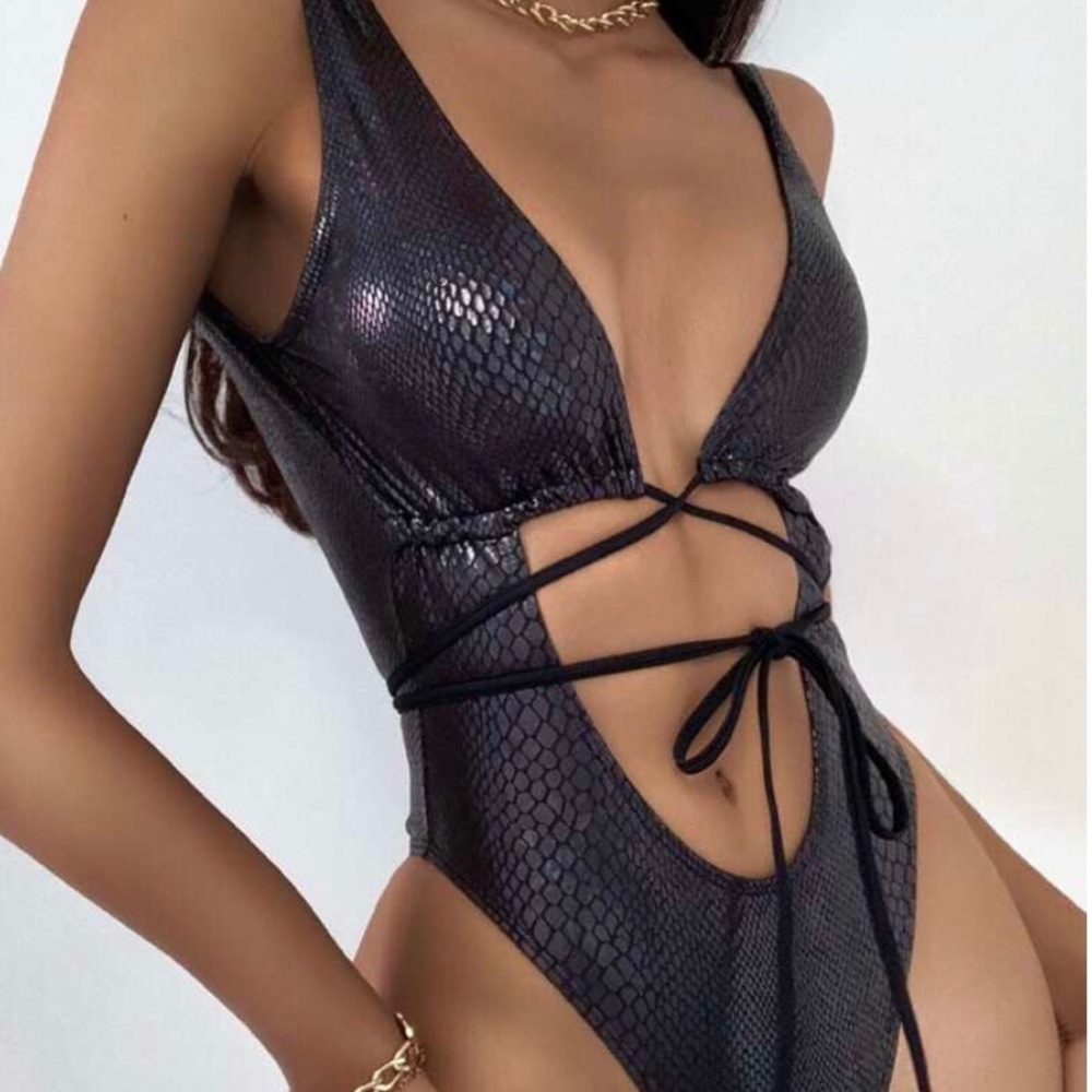 Snakeskin Embossed Cutout One-Piece Swimsuit